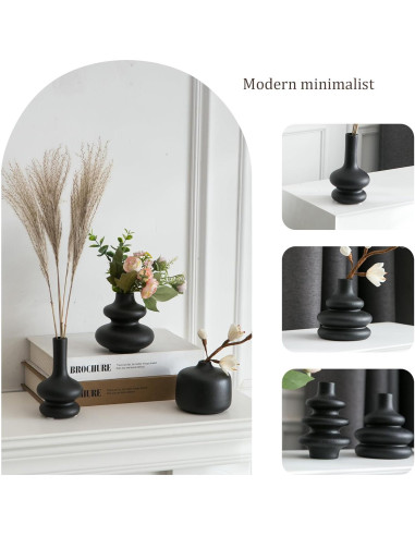 Conjunto de 5 Jarrones de Cerámica JOJUNO Negros Modernos