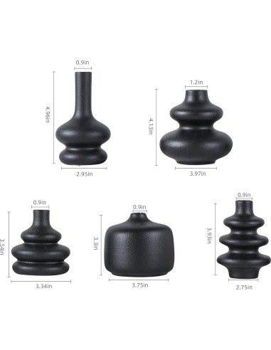 Conjunto de 5 Jarrones de Cerámica JOJUNO Negros Modernos