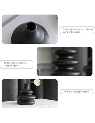 Conjunto de 5 Jarrones de Cerámica JOJUNO Negros Modernos