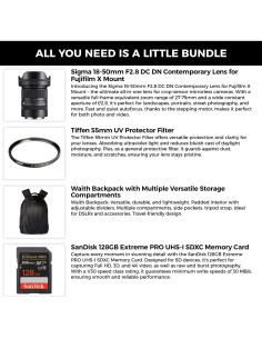 Lente Sigma 18-50mm F2.8 DC DN para Fujifilm X + Filtro UV 55mm + Tarjeta 128GB + Mochila 2