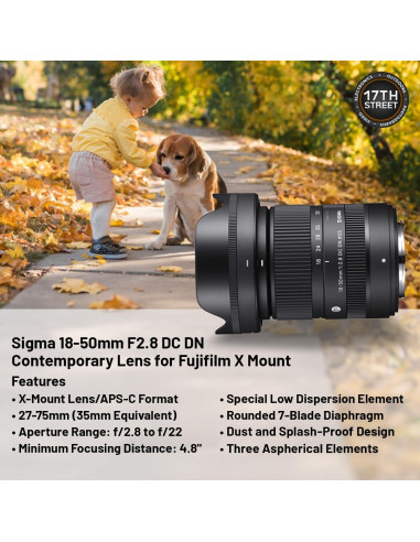 Lente Sigma 18-50mm F2.8 DC DN para Fujifilm X + Filtro UV 55mm + Tarjeta 128GB + Mochila