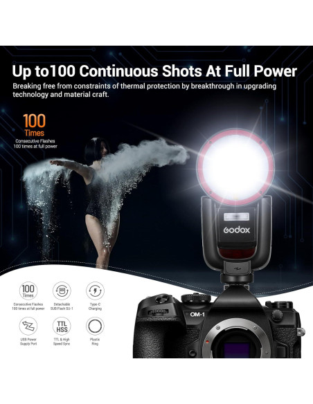 Flash Godox V1Pro OU para Olympus - Speedlite TTL 2.4G HSS Flash Godox V1Pro OU para Olympus - Speedlite TTL 2.4G HSS