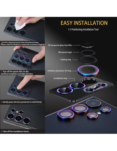 Protector de Lente de Cámara Rayorcon para Samsung Galaxy S24 Ultra Rojo