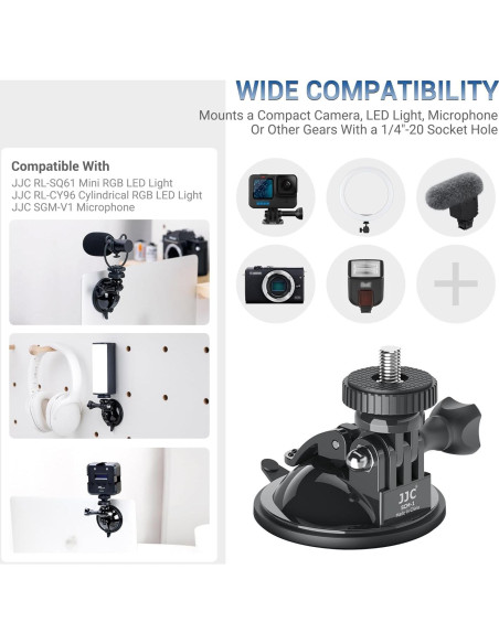 Soporte de Ventosa JJC 1/4"-20 para Cámara de Acción - Resistente