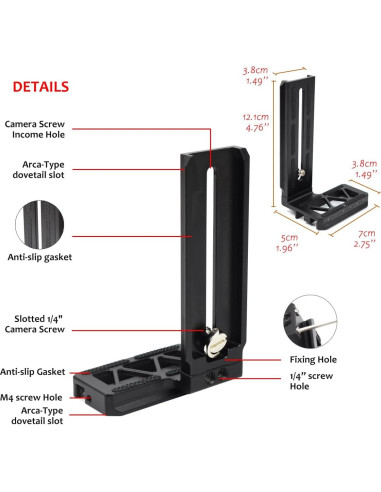 Soporte en L de Aluminio para Estabilizador DJI Ronin SC