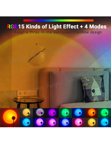 Proyector de Luz de Atardecer Tacopet LED RGB 15 Colores