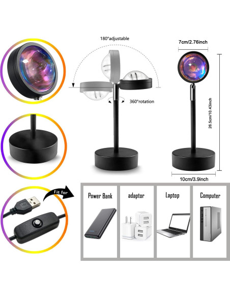 Proyector de Luz de Atardecer Tacopet LED RGB 15 Colores