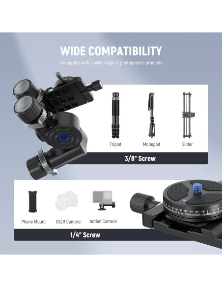 Cabezal de Trípode NEEWER TH16 Pan Tilt 3 Ejes 360 QR