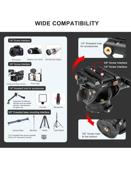Cabezal Fluido Cayer K6 para Trípode y Monópode - Soporta 7.98 kg
