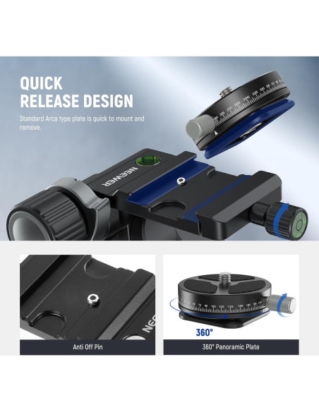 Cabezal de Trípode NEEWER TH15 3 Ejes Pan & Tilt 360