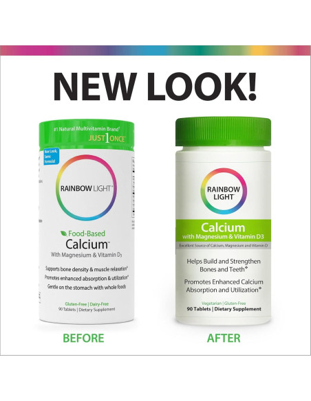 Suplemento de Calcio Rainbow Light con Magnesio y Vitamina D3 - 90 Tabletas