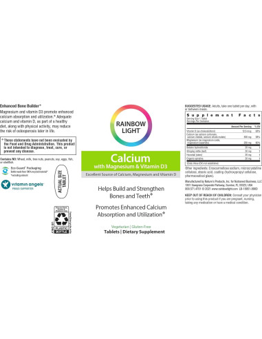 Suplemento de Calcio Rainbow Light con Magnesio y Vitamina D3 - 90 Tabletas
