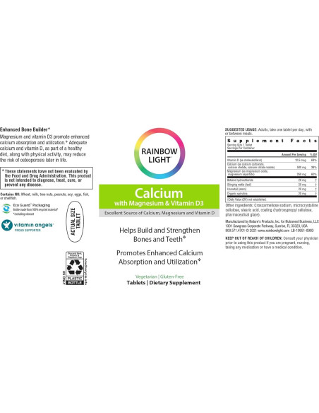 Suplemento de Calcio Rainbow Light con Magnesio y Vitamina D3 - 90 Tabletas