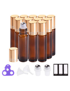 12 Botellas de Aceite Esencial Reutilizables PrettyCare 10 ml Ámbar