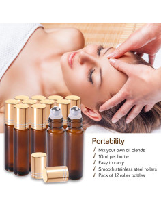 12 Botellas de Aceite Esencial Reutilizables PrettyCare 10 ml Ámbar 2