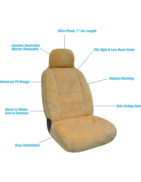 Cubierta de Asiento de Coche Eurow de Piel de Oveja Beige 142x58cm Cubierta de Asiento de Coche Eurow de Piel de Oveja Beige 142x58cm
