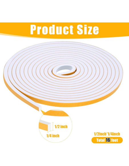 Cinta de Espuma Aislante Amzjjle 16 Pies 1.27 cm Blanco