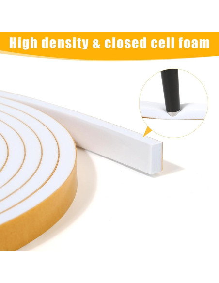 Cinta de Espuma Aislante Amzjjle 16 Pies 1.27 cm Blanco