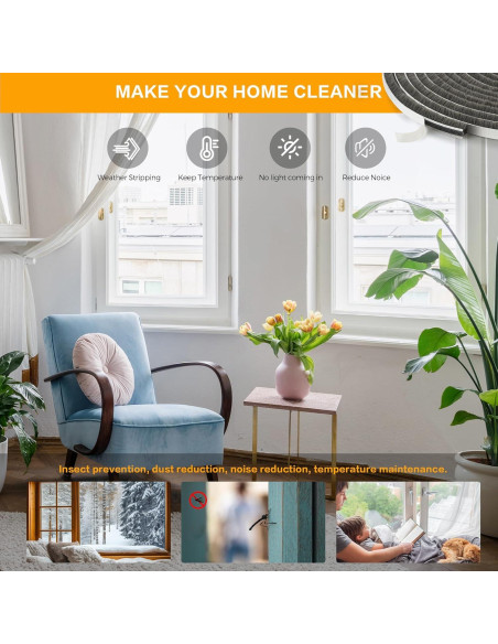 Tira Aislante Ravinte 10.06m Gris 0.35" x 0.35" para Ventanas