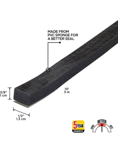 Sello de Ventana de Esponja M-D 3/8" x 1/2" x 10 ft Negro