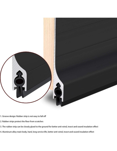 Sello de puerta USUKUE de aluminio 92.7 cm negro para corrientes de aire