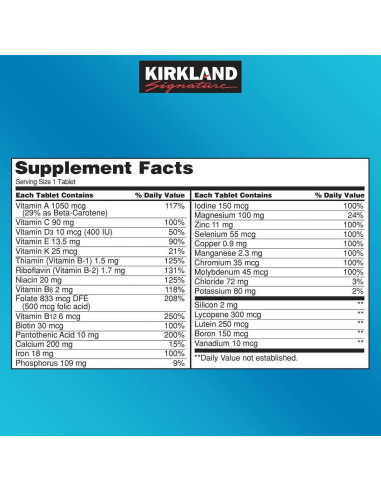 Multivitamínico Diario Kirkland Signature 500 Tabletas