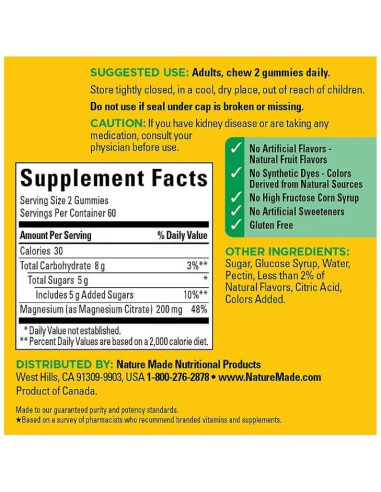 Gomitas de Magnesio Nature Made 200mg - 120 Unidades + 2 Sticks Hidratación