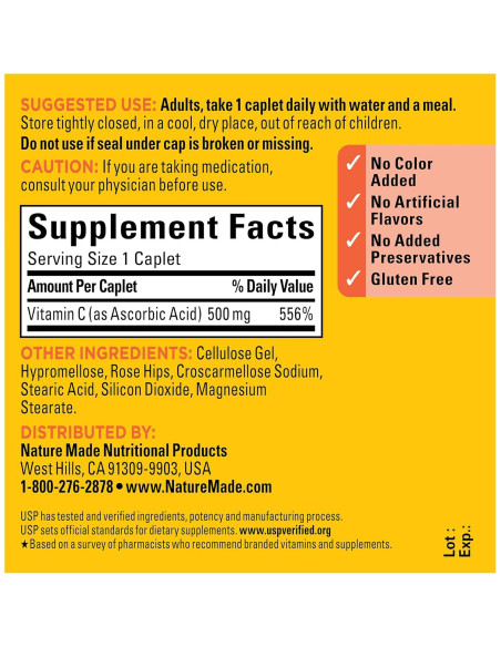 Nature Made Vitamina C 500 mg con Rosa Mosqueta - 130 Tabletas