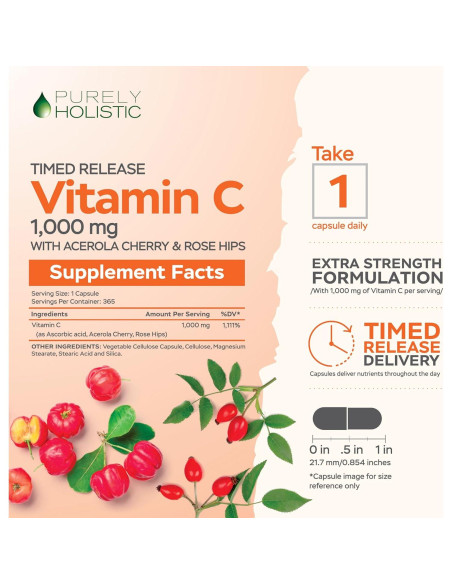 Vitamina C Purely Holistic 1000mg 365 Cápsulas Veganas Vitamina C Purely Holistic 1000mg 365 Cápsulas Veganas