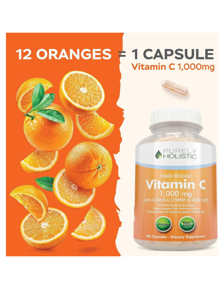Vitamina C Purely Holistic 1000mg 365 Cápsulas Veganas Vitamina C Purely Holistic 1000mg 365 Cápsulas Veganas
