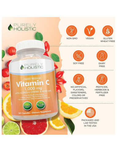 Vitamina C Purely Holistic 1000mg 365 Cápsulas Veganas