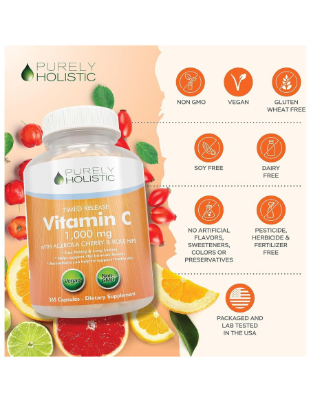 Vitamina C Purely Holistic 1000mg 365 Cápsulas Veganas Vitamina C Purely Holistic 1000mg 365 Cápsulas Veganas