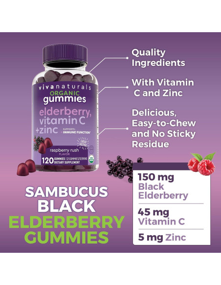 Gomitas de Saúco Orgánicas Viva Naturals 120 gomitas - Inmunidad