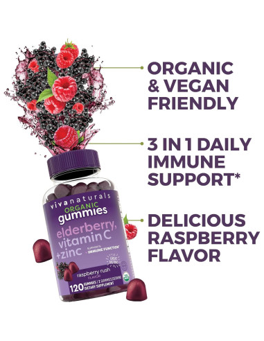 Gomitas de Saúco Orgánicas Viva Naturals 120 gomitas - Inmunidad