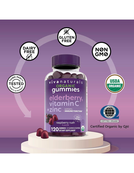 Gomitas de Saúco Orgánicas Viva Naturals 120 gomitas - Inmunidad