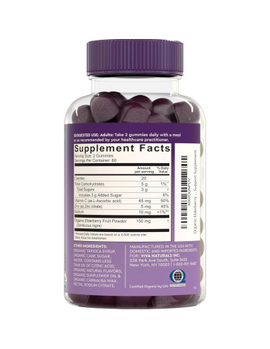 Gomitas de Saúco Orgánicas Viva Naturals 120 gomitas - Inmunidad