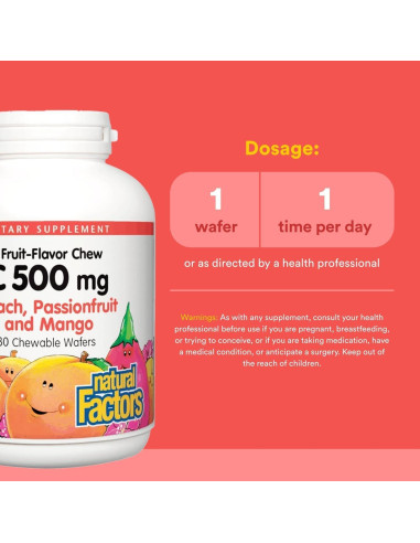 Vitamina C Masticable 500 mg Factores Naturales Niños 180 Tabletas