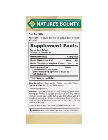 Suplemento Dietético Arándano Nature's Bounty 60 Cápsulas Suplemento Dietético Arándano Nature's Bounty 60 Cápsulas