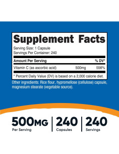 Vitamina C 500mg Nutricost 240 Cápsulas Vegetariano Sin Gluten 2
