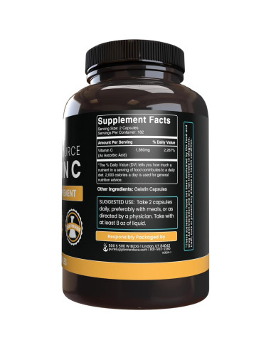 Vitamina C Pura 365 Cápsulas Sin Aditivos - Ingredientes Originales