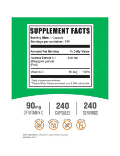 Cápsulas de Vitamina C Acerola BulkSupplements 90mg - 240 Unidades 2