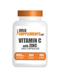 Cápsulas de Vitamina C 1000mg con Zinc 15mg BulkSupplements - 360 Unidades