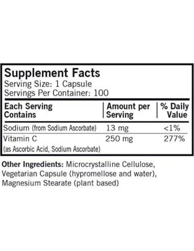 Vitamina C 250 mg Kirkman 100 cápsulas - Antioxidante