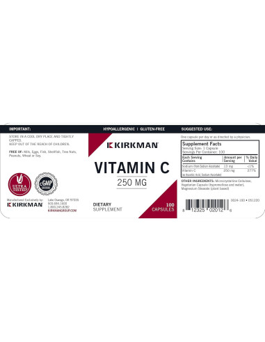 Vitamina C 250 mg Kirkman 100 cápsulas - Antioxidante