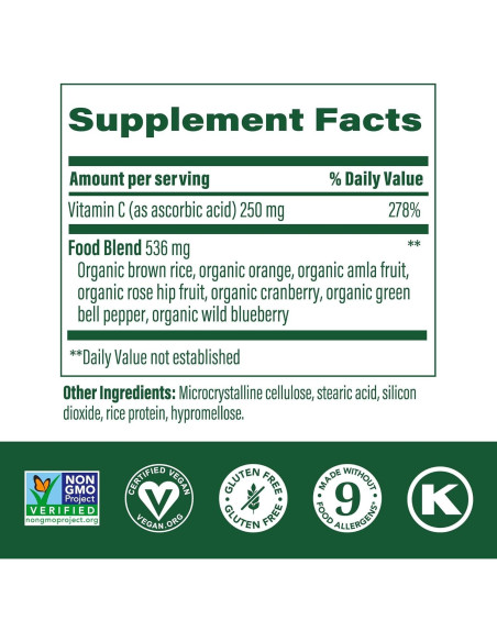 MegaFood Complejo C - Suplemento Vegano 250 mg - 30 Tabletas