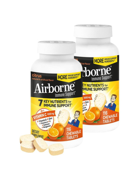 Airborne Suplemento Inmunológico 1000mg Vitamina C + Zinc 116 Tabletas Masticables Airborne Suplemento Inmunológico 1000mg Vitamina C + Zinc 116 Tabletas Masticables