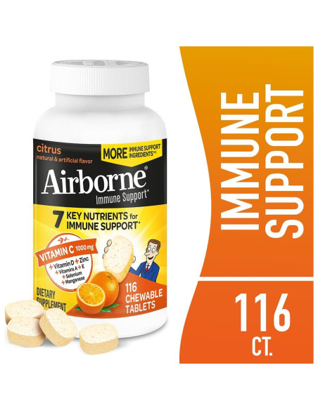 Airborne Suplemento Inmunológico 1000mg Vitamina C + Zinc 116 Tabletas Masticables Airborne Suplemento Inmunológico 1000mg Vitamina C + Zinc 116 Tabletas Masticables