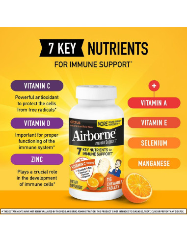 Airborne Suplemento Inmunológico 1000mg Vitamina C + Zinc 116 Tabletas Masticables