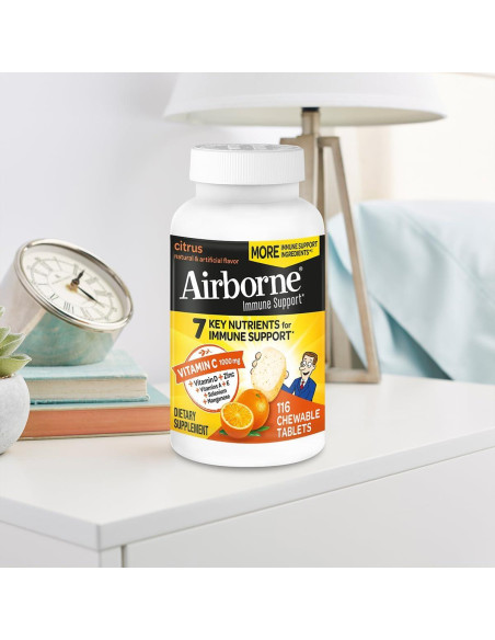 Airborne Suplemento Inmunológico 1000mg Vitamina C + Zinc 116 Tabletas Masticables Airborne Suplemento Inmunológico 1000mg Vitamina C + Zinc 116 Tabletas Masticables