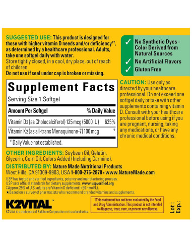 Nature Made Vitamina D3 K2 5000 IU 30 Gelatinas Blandas